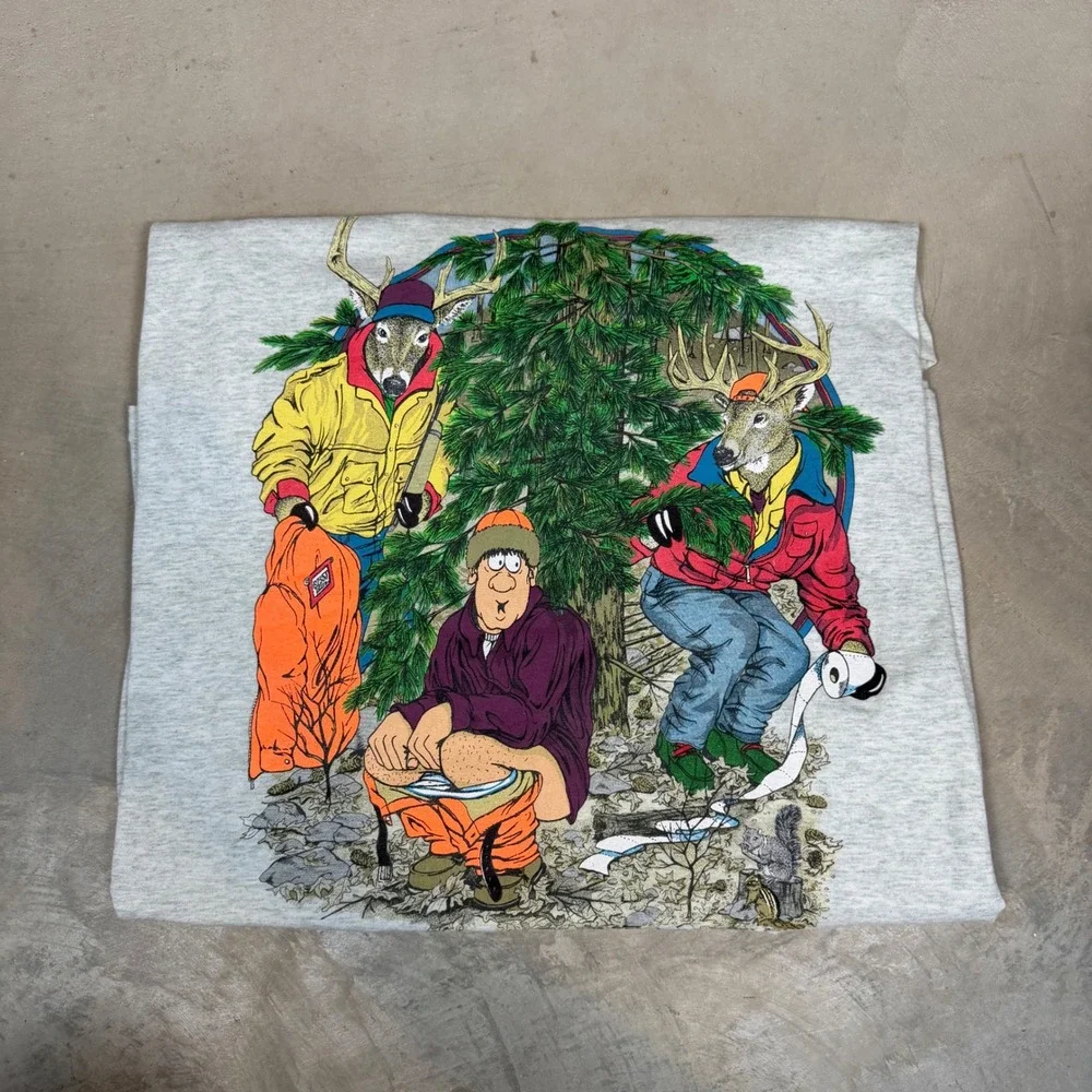Vintage 1996 Artwear Evans Hunting Humor T-Shirt XXL Grey Fruit of the Loom Best